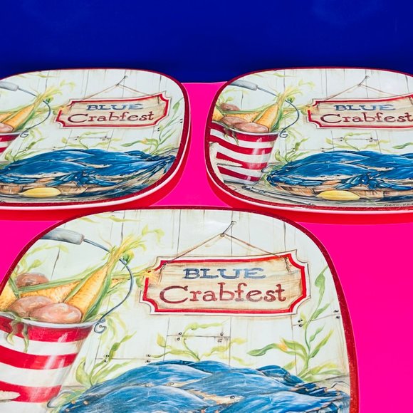 NEW… Set of Three Blue Crabfest Plates, Certified International ~ Kate McRostie - Picture 11 of 13